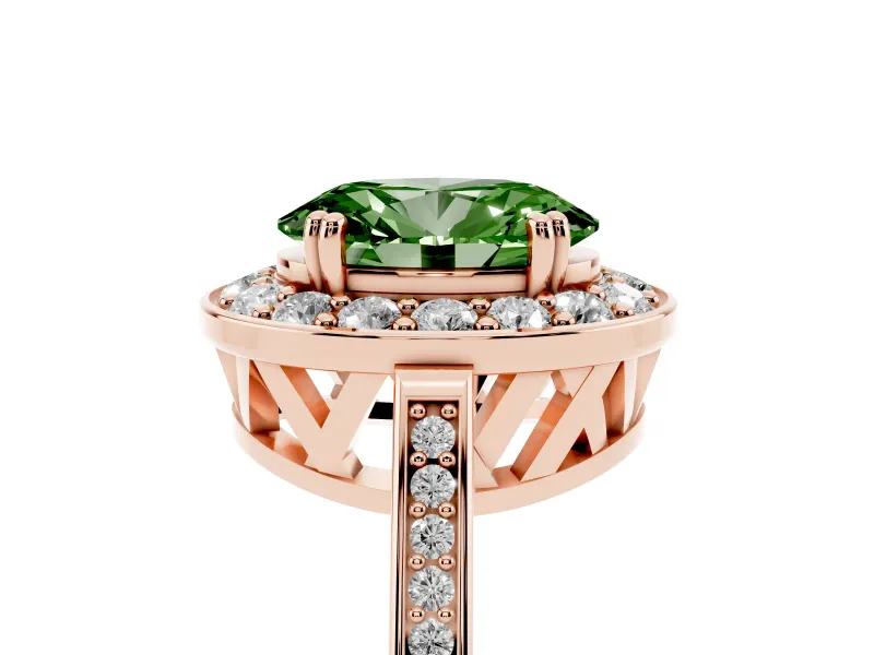 Oval Halo Engagement Ring Setting for a Fancy Green Lab-Grown Diamond | Polished Halo Rim | Rose Gold