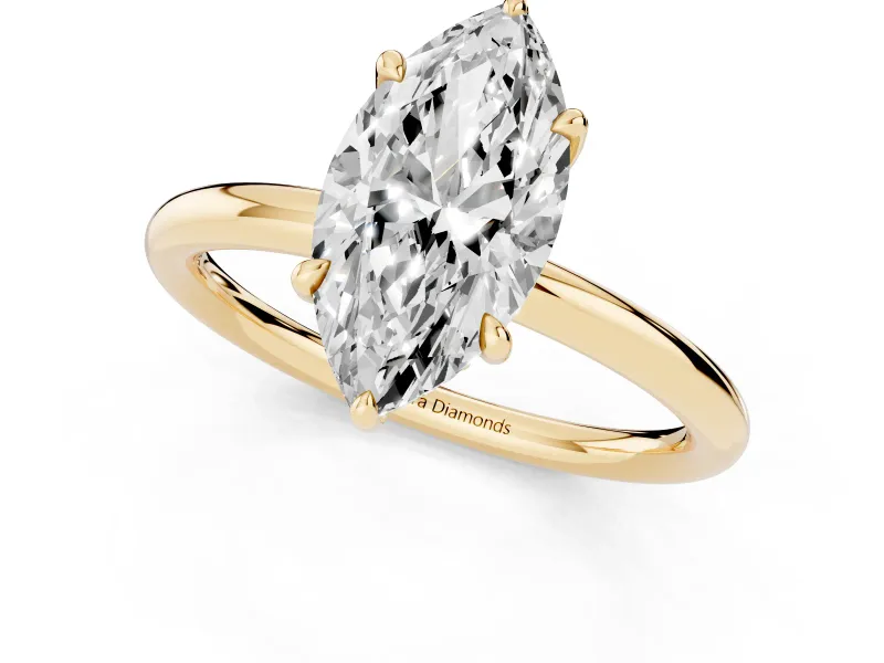 Marquise Hidden Halo Engagement Ring Setting | Thin Plain Band | Yellow Gold