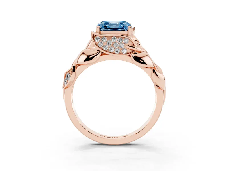 Asscher Cut Leaf Bypass Engagement Ring Setting for a Fancy Blue Lab-Grown Diamond | Rose Gold