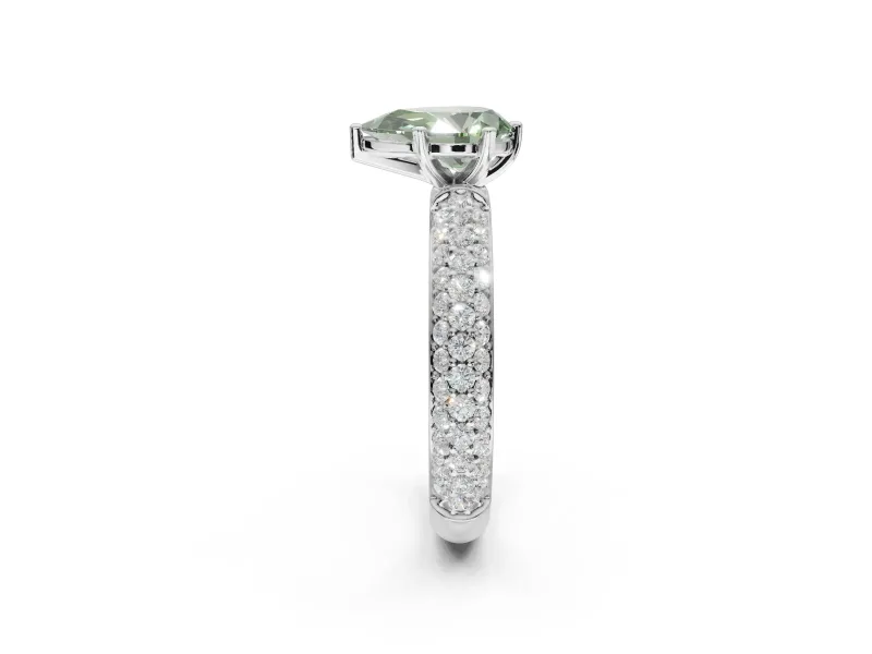 Pear-Shaped Domed Pavé Engagement Ring Setting for a Fancy Green Lab-Grown Diamond | Platinum