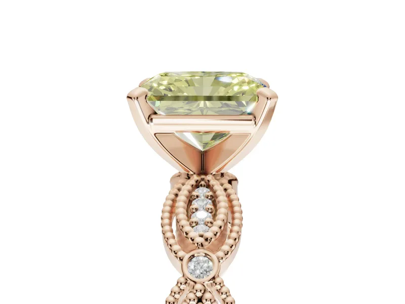 Radiant Cut Vintage Engagement Ring Setting for a Fancy Yellow Lab-Grown Diamond | Graduated Stations | Rose Gold