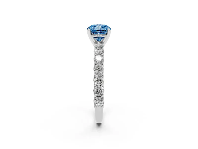 Cushion Cut Shared Prong Engagement Ring Setting for a Fancy Blue Lab-Grown Diamond | Platinum