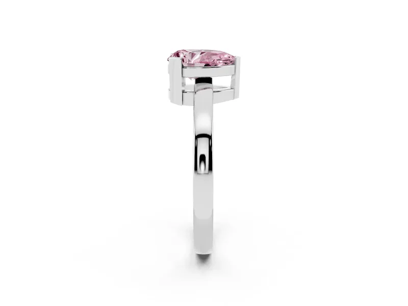 Fancy Pink Pear Cut Diamond Solitaire Ring Set in Platinum with Prong Head and Smooth Polished Band
