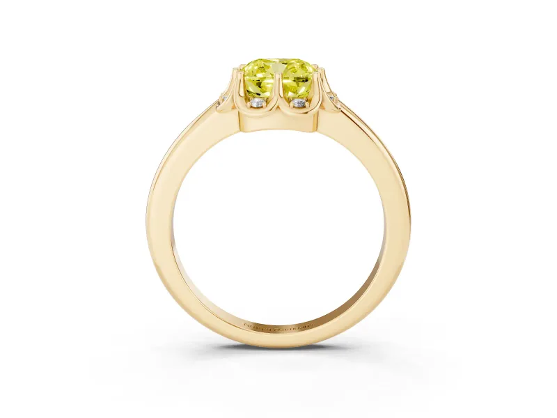 Cushion Cut Petal Halo Engagement Ring Setting for a Fancy Yellow Lab-Grown Diamond | Yellow Gold