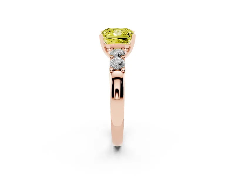 Fancy Yellow Princess Cut Diamond Five-Stone Prong Set Engagement Ring Set in Rose gold with Channel Band
