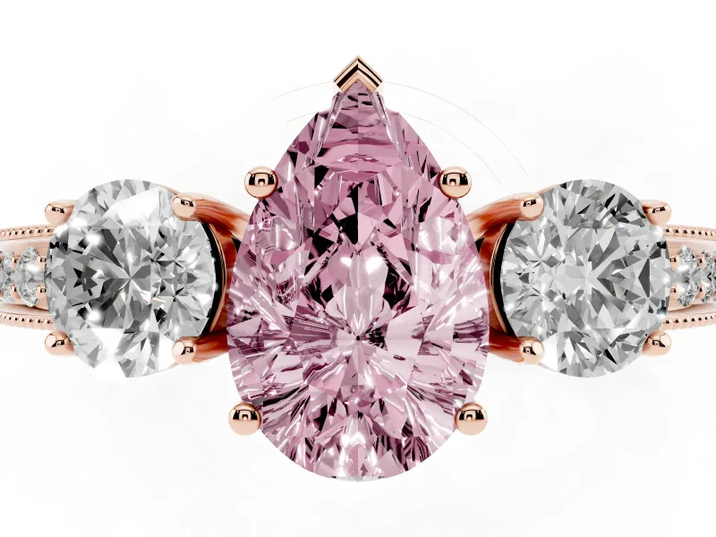 Pear-Shaped Three Stone Engagement Ring Setting for a Fancy Pink Lab-Grown Diamond | Graduated Pave Band | Rose Gold