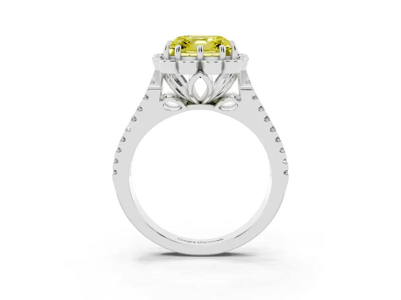 Asscher Cut Floral Halo Engagement Ring Setting for a Fancy Yellow Lab-Grown Diamond | Pavé Split Shank | Platinum