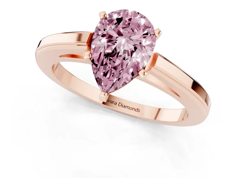 Pear-Shaped Solitaire Engagement Ring Setting for a Fancy Pink Lab-Grown Diamond | Stepped Flat Band | Rose Gold