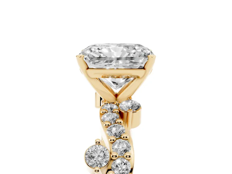 Radiant Cut Diamond Solitaire Twisted Band Set in Yellow gold with Pavé Setting
