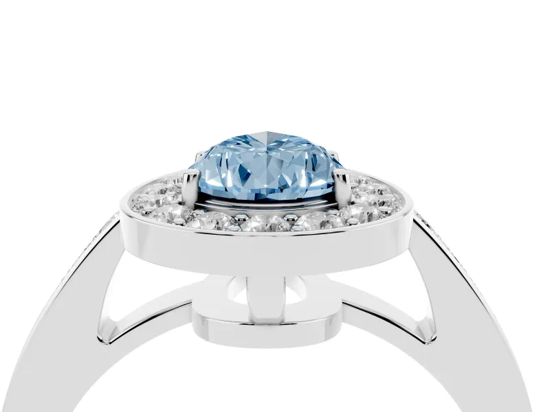Fancy Blue Pear Cut Diamond Halo Pavé Engagement Ring Set in White gold with Bezel Setting