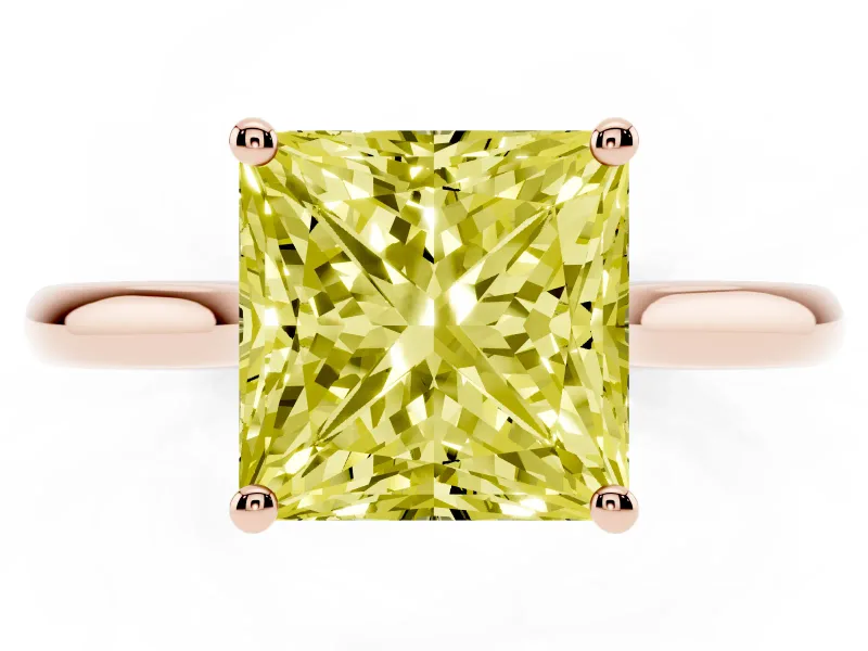 Princess Cut Cathedral Engagement Ring Setting for a Fancy Yellow Lab-Grown Diamond | Rose Gold