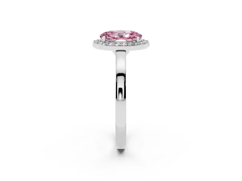 Fancy Pink Oval Cut Diamond Halo Ring Set in Platinum with Solitaire Band and Prong Setting