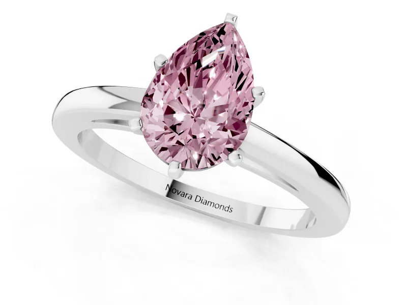 Fancy Pink Pear Cut Diamond Solitaire Engagement Ring Set in Platinum with Prong Setting on a Classic Band