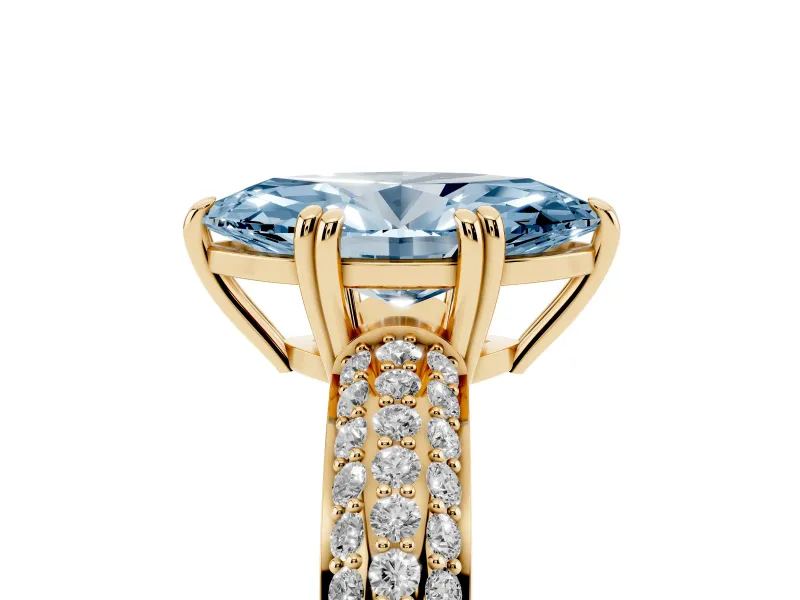 Marquise Three Row Pave Engagement Ring Setting for a Fancy Blue Lab-Grown Diamond | Yellow Gold
