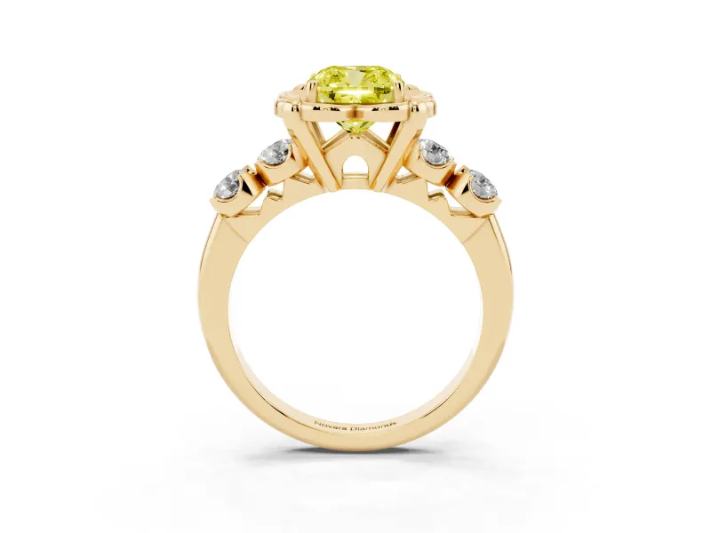 Cushion Cut Floral Engagement Ring Setting for a Fancy Yellow Lab-Grown Diamond | Petal Frame | Yellow Gold