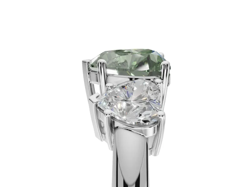 Heart-Shaped 3 Stone Engagement Ring Setting for a Fancy Green Lab-Grown Diamond | Sterling Silver - Design NV-24895