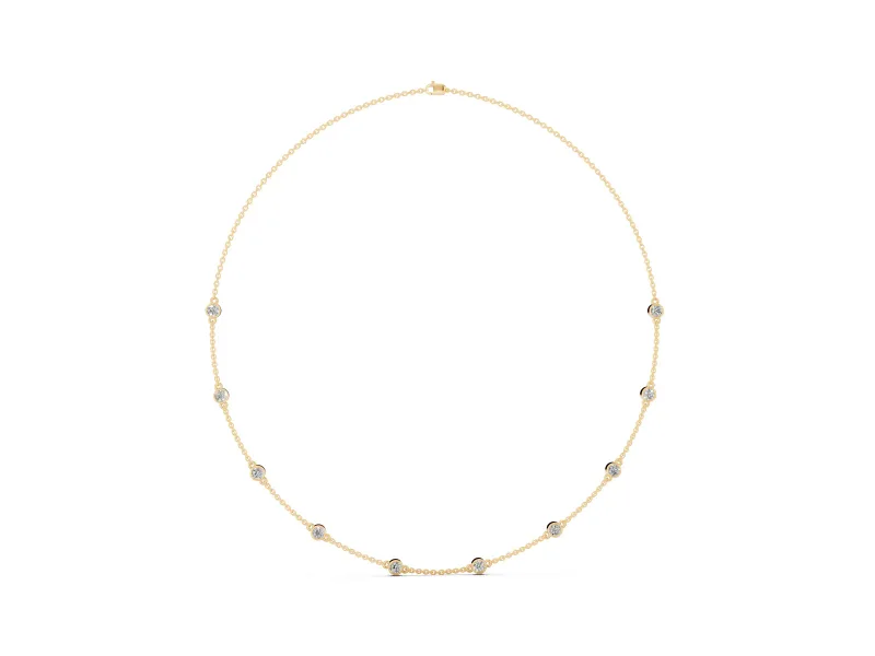Round Lab-Grown Diamond Bezel Station Necklace | Fine Cable Chain | Yellow Gold