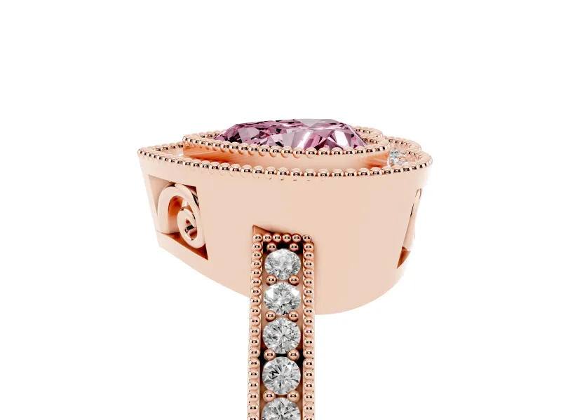 Heart-Shaped Double Milgrain Halo Engagement Ring Setting for a Fancy Pink Lab-Grown Diamond | Pave Band | Rose Gold