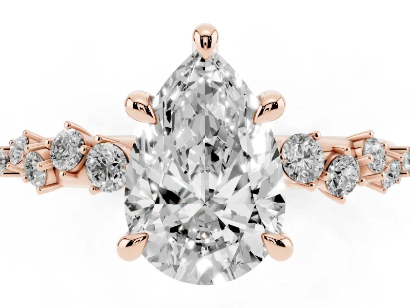 Pear-Shaped Graduated Accent Engagement Ring Setting | Scattered Shoulders | Rose Gold