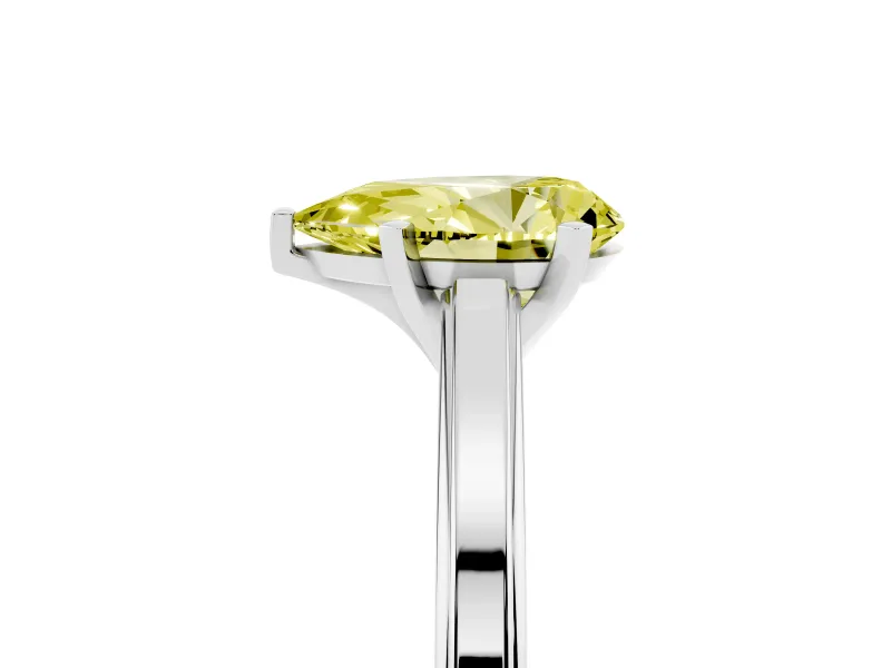 Fancy Yellow Pear Cut Diamond Solitaire Ring Set in Platinum with Prong Setting and Classic Band