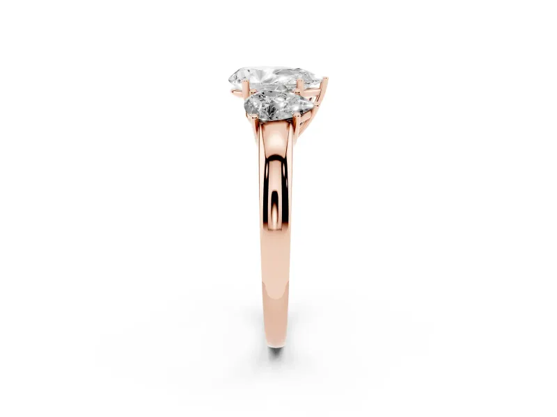 Pear-Shaped Three Stone Engagement Ring Setting | Matching Side Stones | Rose Gold