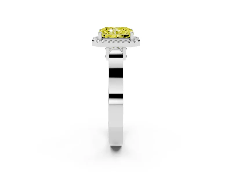 Radiant Cut Halo Engagement Ring Setting for a Fancy Yellow Lab-Grown Diamond | Pavé Panel Shoulders | White Gold