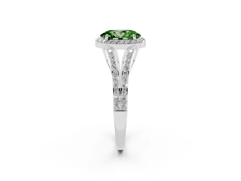 Oval Split Shank Halo Engagement Ring Setting for a Fancy Green Lab-Grown Diamond | Sterling Silver