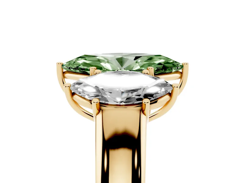Marquise 3 Stone Engagement Ring Setting for a Fancy Green Lab-Grown Diamond | Yellow Gold