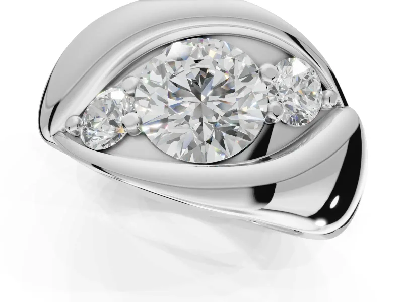 Round Three Stone Bypass Engagement Ring Setting | Sculpted Crossover Band | White Gold