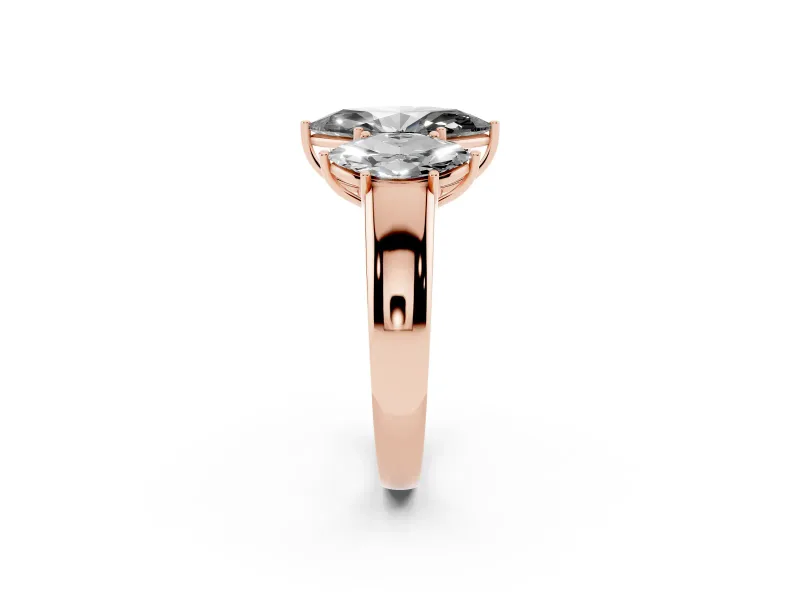 Marquise Three Stone Engagement Ring Setting for a Black Center | Touching Side Stones | Rose Gold