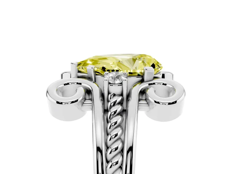 Pear-Shaped Scroll Engagement Ring Setting for a Fancy Yellow Lab-Grown Diamond | Sterling Silver