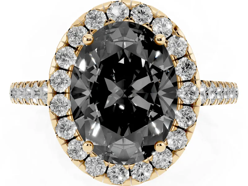 Oval Halo Engagement Ring Setting for a Black Center | Pavé Shoulders | Yellow Gold