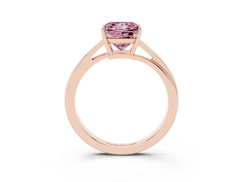 Fancy Pink Princess Cut Diamond Solitaire Twist Band Ring Set in Rose gold with Prong Setting