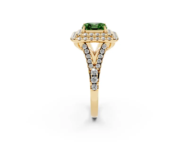 Asscher Cut Halo Split Shank Engagement Ring Setting for a Fancy Green Lab-Grown Diamond | Yellow Gold