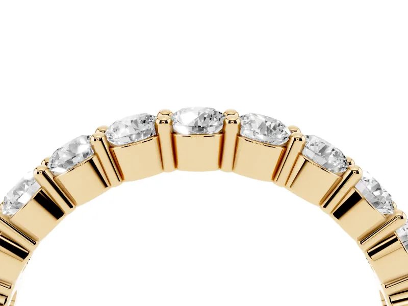 Round Lab-Grown Diamond Prong Set Half Eternity Wedding Band | Raised Row | Yellow Gold