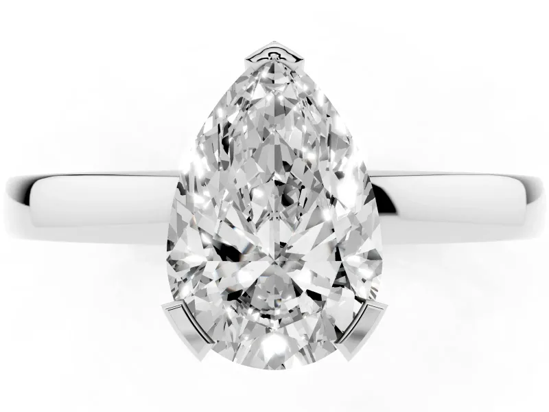 Pear Cut Diamond Solitaire Ring Set in Platinum with Prong Head and Smooth Polished Band