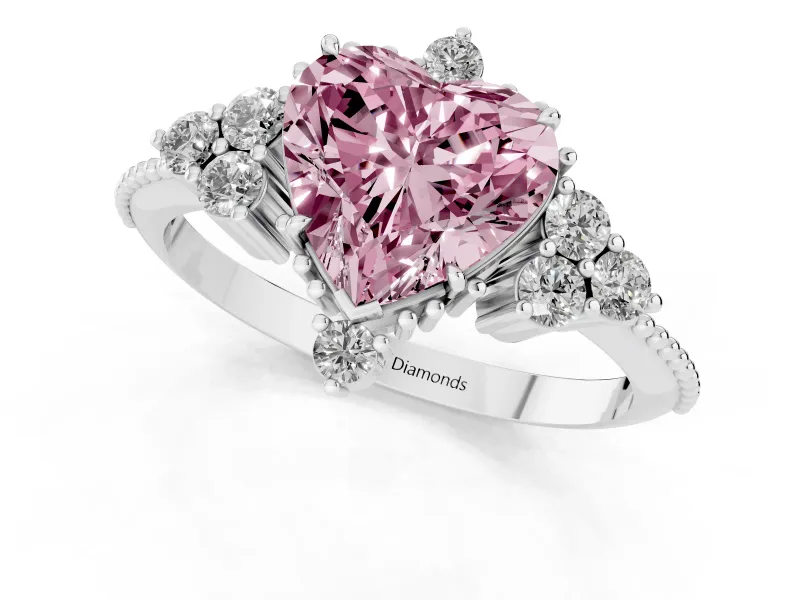 Heart-Shaped Cluster Engagement Ring Setting for a Fancy Pink Lab-Grown Diamond | Platinum