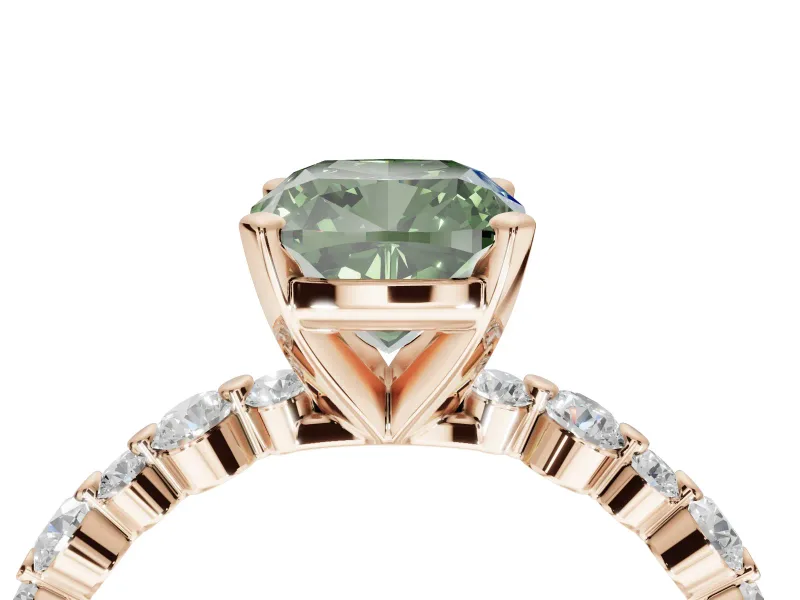 Cushion Cut Pavé Solitaire Engagement Ring Setting for a Fancy Green Lab-Grown Diamond | Alternating Accents | Rose Gold