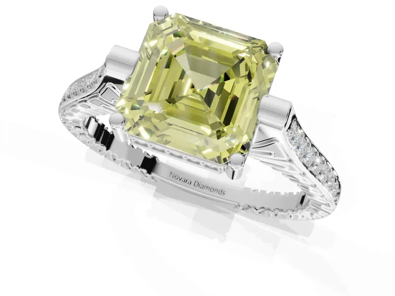 Asscher Cut Engagement Ring Setting for a Fancy Yellow Lab-Grown Diamond | Sterling Silver - Design NV-24586