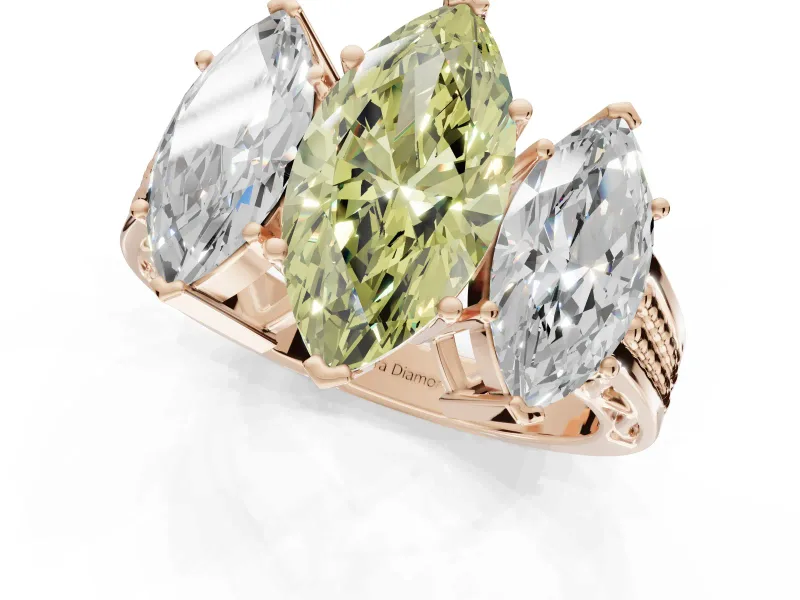 Marquise Three Stone Engagement Ring Setting for a Fancy Yellow Lab-Grown Diamond | Beaded Shoulders | Rose Gold