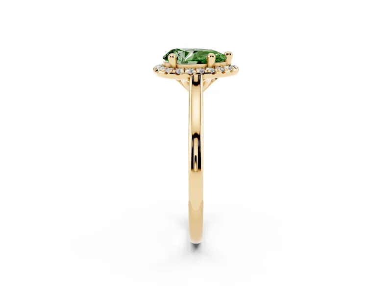 Pear-Shaped Halo Engagement Ring Setting for a Fancy Green Lab-Grown Diamond | Plain Polished Band | Yellow Gold