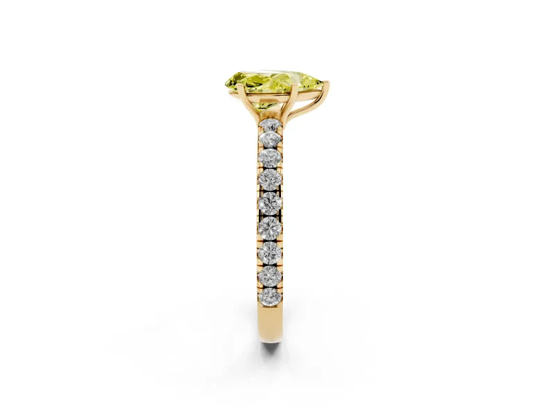 Pear-Shaped Pave Engagement Ring Setting for a Fancy Yellow Lab-Grown Diamond | Shared Prong Band | Yellow Gold