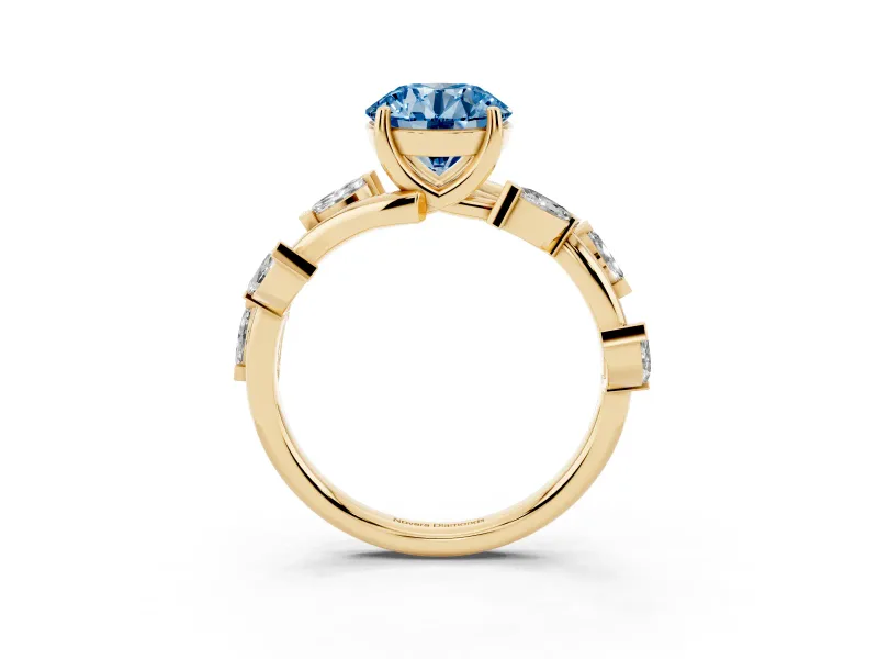 Round Twisted Vine Engagement Ring Setting for a Fancy Blue Lab-Grown Diamond | Yellow Gold