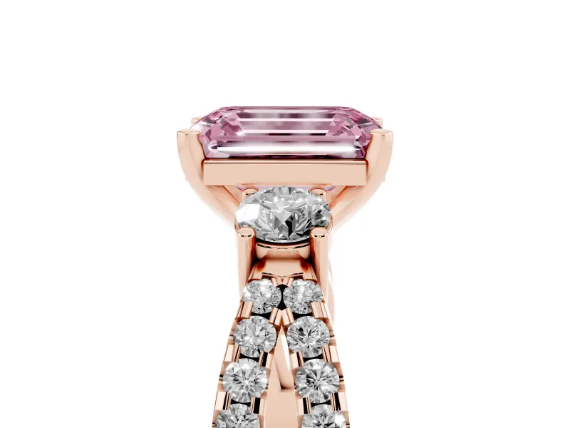 Emerald Cut Three Stone Engagement Ring Setting for a Fancy Pink Lab-Grown Diamond | Rose Gold