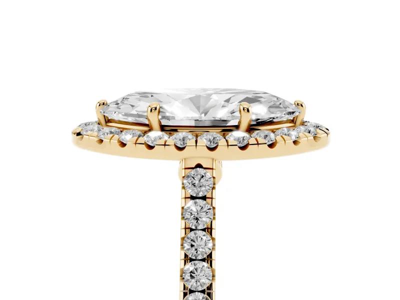 Marquise Halo Engagement Ring Setting | Pave Shoulders | Yellow Gold