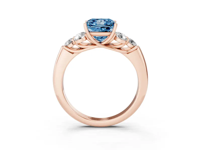 Princess Cut Side Stone Engagement Ring Setting for a Fancy Blue Lab-Grown Diamond | Rose Gold