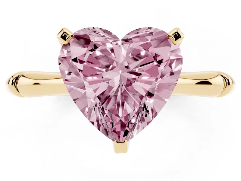 Heart-Shaped Bamboo Engagement Ring Setting for a Fancy Pink Lab-Grown Diamond | Yellow Gold