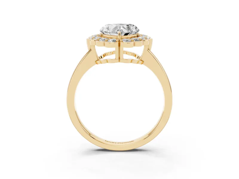 Heart-Shaped Scalloped Cluster Halo Engagement Ring Setting | Plain Band | Yellow Gold