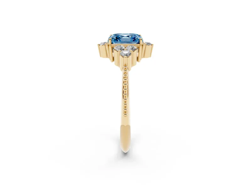 Asscher Cut Cluster Engagement Ring Setting for a Fancy Blue Lab-Grown Diamond | Yellow Gold