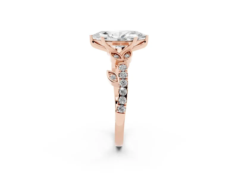 Marquise Leaf Pavé Engagement Ring Setting | Leaf Motif Shoulders | Rose Gold